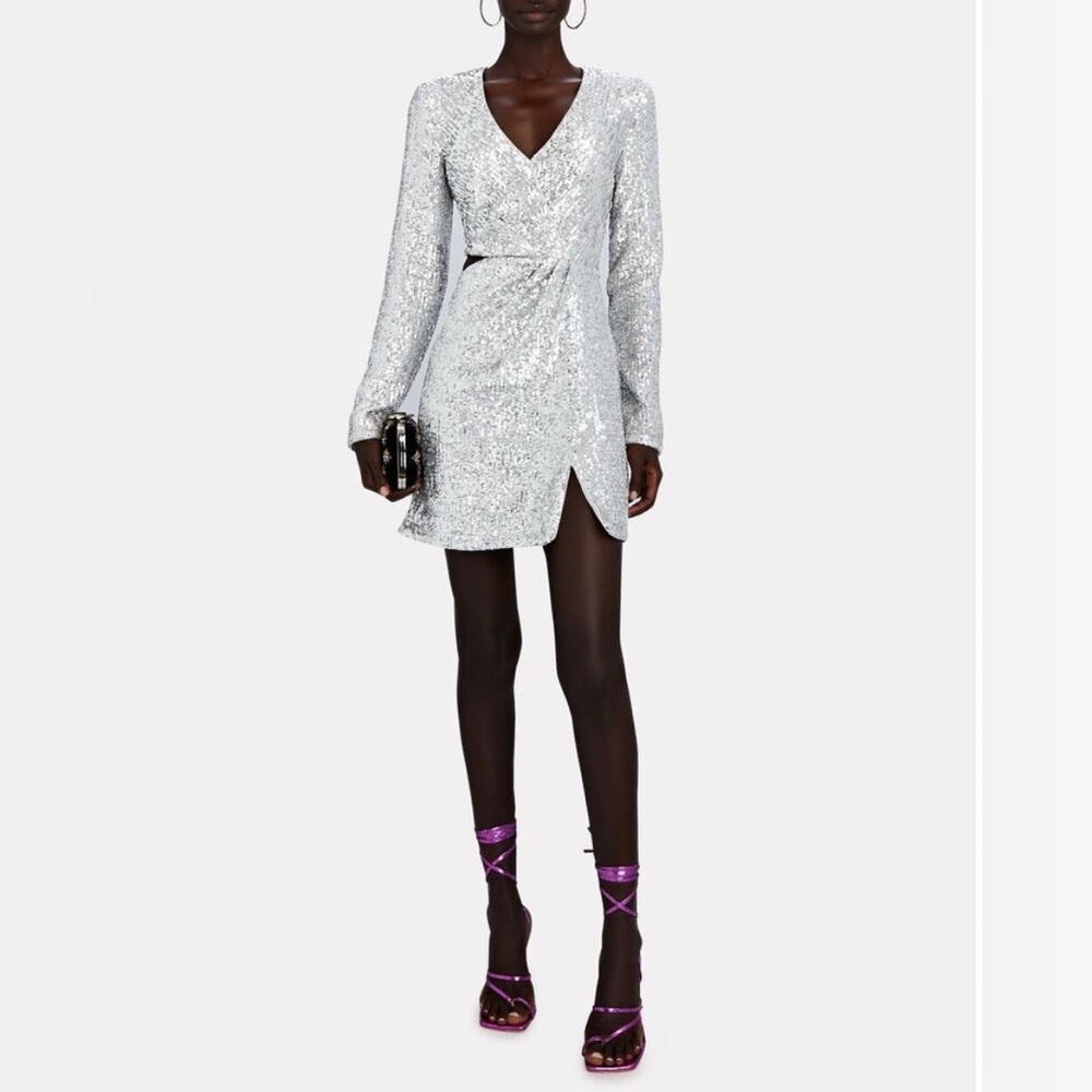 NWT INTERMIX Jonathan Simkhai Conrad Hammered Silver Sequin Dress- sz10 $595